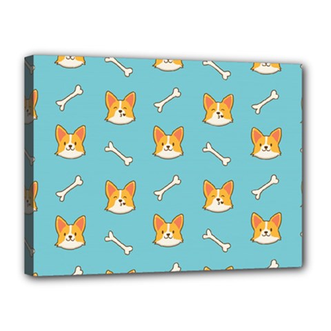 Cute Corgi Dog Face Pattern Canvas 16  X 12  (stretched) by Nexatart