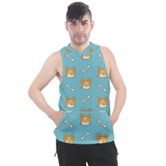 Cute Corgi Dog Face Pattern Men s Sleeveless Hoodie by Nexatart