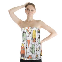 Funny Seamless Pattern With Cartoon Monsters Personage Colorful Hand Drawn Characters Unusual Creatu Strapless Top by Nexatart