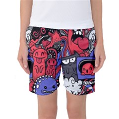 Abstract Grunge Urban Pattern With Monster Character Super Drawing Graffiti Style Vector Illustratio Women s Basketball Shorts by Nexatart