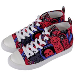 Abstract Grunge Urban Pattern With Monster Character Super Drawing Graffiti Style Vector Illustratio Women s Mid-top Canvas Sneakers by Nexatart