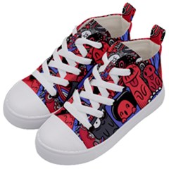 Abstract Grunge Urban Pattern With Monster Character Super Drawing Graffiti Style Vector Illustratio Kids  Mid-top Canvas Sneakers by Nexatart