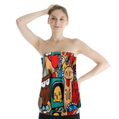 Abstract Grunge Urban Pattern With Monster Character Super Drawing Graffiti Style Strapless Top by Nexatart