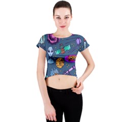 Space Sketch Set Colored Crew Neck Crop Top by Nexatart