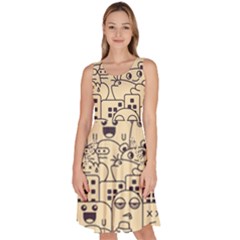 Seamless Pattern With Cute Monster Doodle Knee Length Skater Dress With Pockets by Nexatart