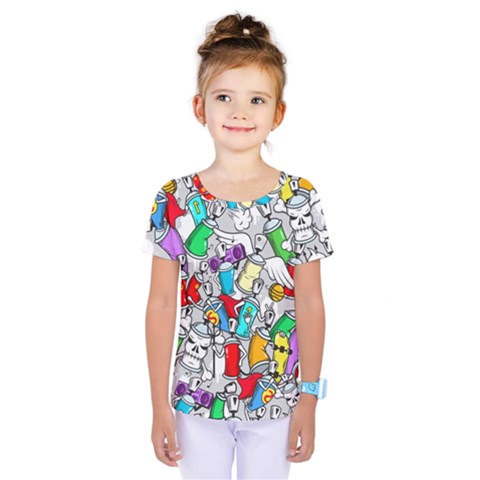 Graffiti Characters Seamless Pattern Kids  One Piece Tee by Nexatart