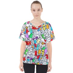 Graffiti Characters Seamless Pattern V-neck Dolman Drape Top by Nexatart