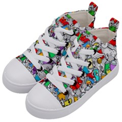 Graffiti Characters Seamless Pattern Kids  Mid-top Canvas Sneakers by Nexatart