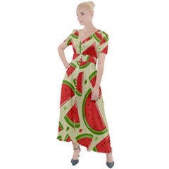 Cute Watermelon Seamless Pattern Button Up Short Sleeve Maxi Dress by Nexatart