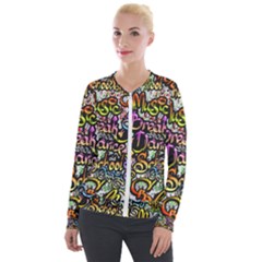 Graffiti Word Seamless Pattern Velour Zip Up Jacket by Nexatart