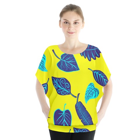 Leaves Pattern Picture Detail Batwing Chiffon Blouse by Nexatart