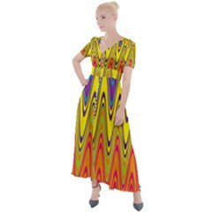 Retro Colorful Waves Background Button Up Short Sleeve Maxi Dress by Nexatart