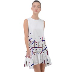 Lines And Dots Motif Geometric Print Frill Swing Dress by dflcprintsclothing