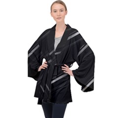 Minimalist Black Linear Abstract Print Long Sleeve Velvet Kimono  by dflcprintsclothing