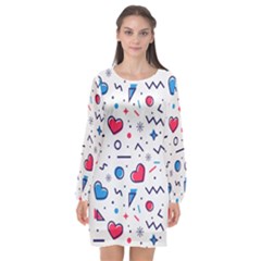 Hearts Seamless Pattern Memphis Style Long Sleeve Chiffon Shift Dress  by Vaneshart