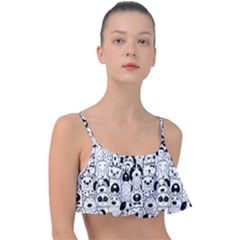 Seamless Pattern With Black White Doodle Dogs Frill Bikini Top by Vaneshart