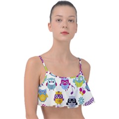 Funny Colorful Owls Frill Bikini Top by Vaneshart