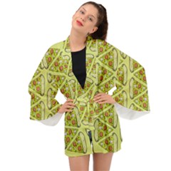 Pizza Fast Food Pattern Seamles Design Background Long Sleeve Kimono by Vaneshart