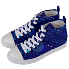 Classic Blue Background Abstract Style Women s Mid-top Canvas Sneakers by Vaneshart