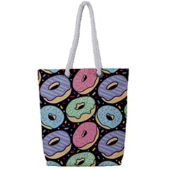 Colorful Donut Seamless Pattern On Black Vector Full Print Rope Handle Tote (small) by Sobalvarro