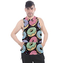 Colorful Donut Seamless Pattern On Black Vector Men s Sleeveless Hoodie by Sobalvarro