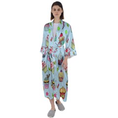 Cupcake Doodle Pattern Maxi Satin Kimono by Sobalvarro