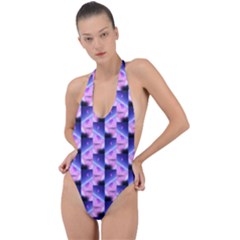 Digital Waves Backless Halter One Piece Swimsuit by Sparkle