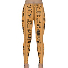 Egyptian Hieroglyphs Ancient Egypt Letters Papyrus Background Vector Old Egyptian Hieroglyph Writing Classic Yoga Leggings by Wegoenart