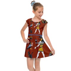 Ancient Egyptian Religion Seamless Pattern Kids  Cap Sleeve Dress by Wegoenart