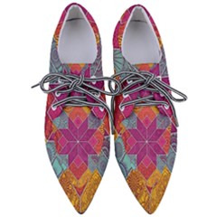 Ethnic Floral Mosaic Pattern Pointed Oxford Shoes by Wegoenart