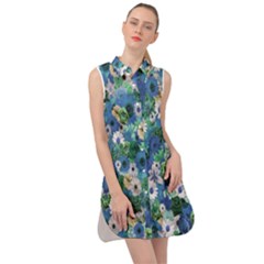 Fantasy Garden Blue Sleeveless Shirt Dress by retrotoomoderndesigns