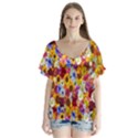 Fantasy Garden Yellow V-Neck Flutter Sleeve Top View1