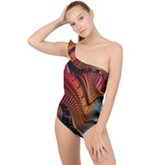 3d Rainbow Choas Frilly One Shoulder Swimsuit by Sparkle