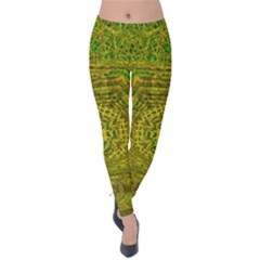 Gold Golden Sunset Mandala Velvet Leggings by pepitasart