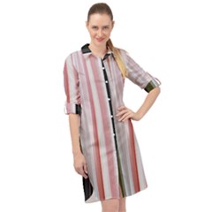 Satin Strips Long Sleeve Mini Shirt Dress by Sparkle