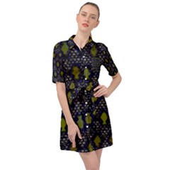 Color Abstract Cartoon Belted Shirt Dress by Sparkle