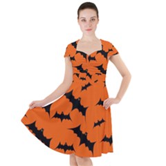 Halloween Card With Bats Flying Pattern Cap Sleeve Midi Dress by Vaneshart