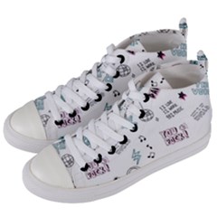 Music Themed Doodle Seamless Background Women s Mid-top Canvas Sneakers by Vaneshart