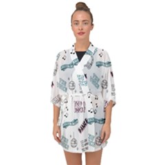 Music Themed Doodle Seamless Background Half Sleeve Chiffon Kimono by Vaneshart