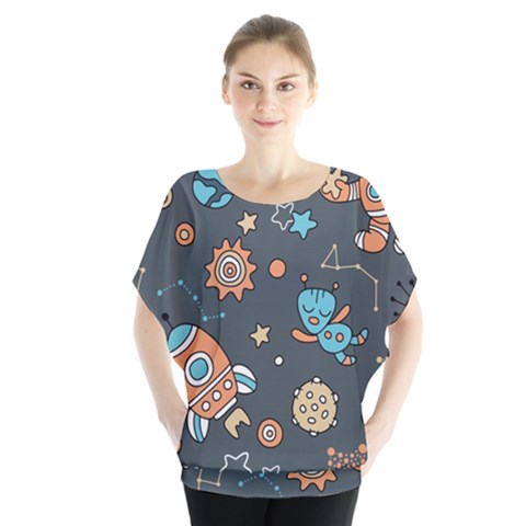 Space Seamless Pattern Batwing Chiffon Blouse by Vaneshart