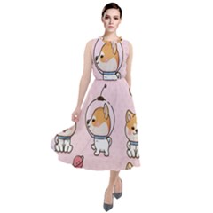 Set Kawaii Smile Japanese Dog Cartoon Round Neck Boho Dress by Vaneshart