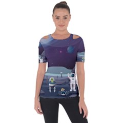 Alien Astronaut Scene Shoulder Cut Out Short Sleeve Top by Vaneshart