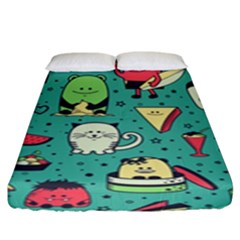 Seamless Pattern With Funny Monsters Cartoon Hand Drawn Characters Unusual Creatures Fitted Sheet (king Size) by Vaneshart