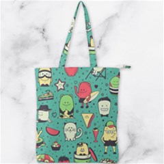 Seamless Pattern With Funny Monsters Cartoon Hand Drawn Characters Unusual Creatures Double Zip Up Tote Bag by Vaneshart