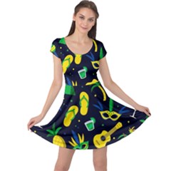 Seamless Brazilian Carnival Pattern With Musical Instruments Cap Sleeve Dress by Vaneshart