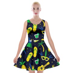 Seamless Brazilian Carnival Pattern With Musical Instruments Velvet Skater Dress by Vaneshart