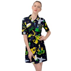 Seamless Brazilian Carnival Pattern With Musical Instruments Belted Shirt Dress by Vaneshart