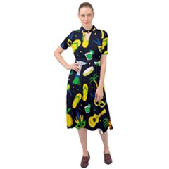 Seamless Brazilian Carnival Pattern With Musical Instruments Keyhole Neckline Chiffon Dress by Vaneshart