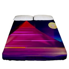 Egyptian Pyramids Night Landscape Cartoon Fitted Sheet (california King Size) by Vaneshart