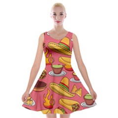 Seamless Pattern Mexican Food Hat Traditional Velvet Skater Dress by Vaneshart